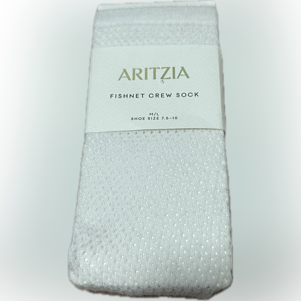 Aritzia Fishnet Crew Sock | Bright White - Picture 3 of 5